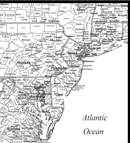 MID ATLANTIC REGION MAP COUNTY CITY download to your computer